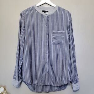 Banana Republic Shirt Top Size Large Gray Striped Tunic Button Up Business